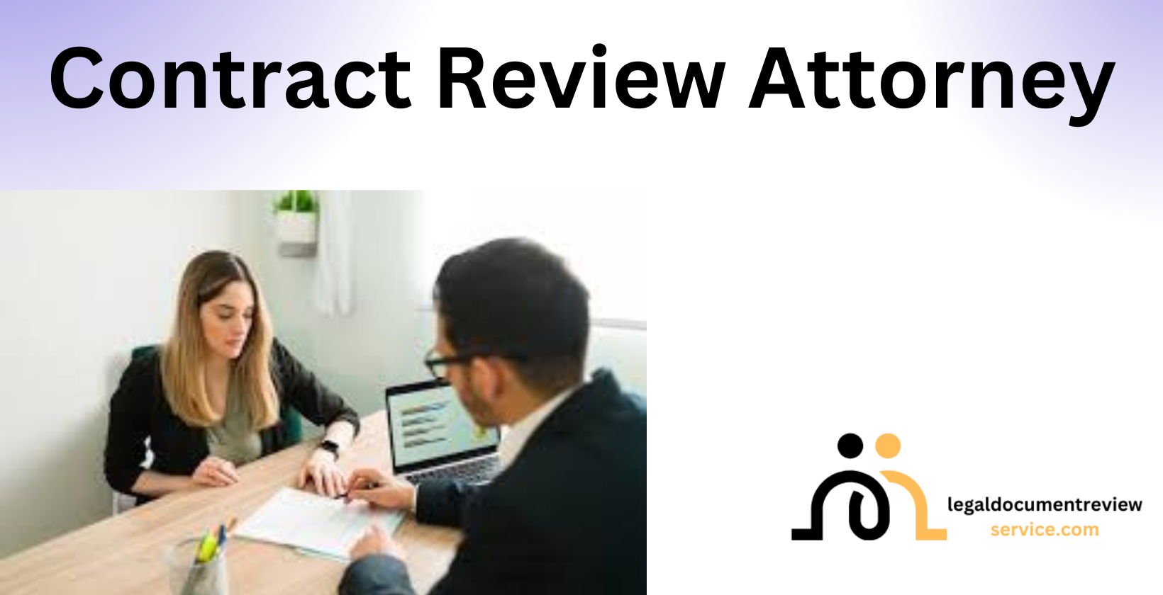 Attorney reviewing contract with client in office