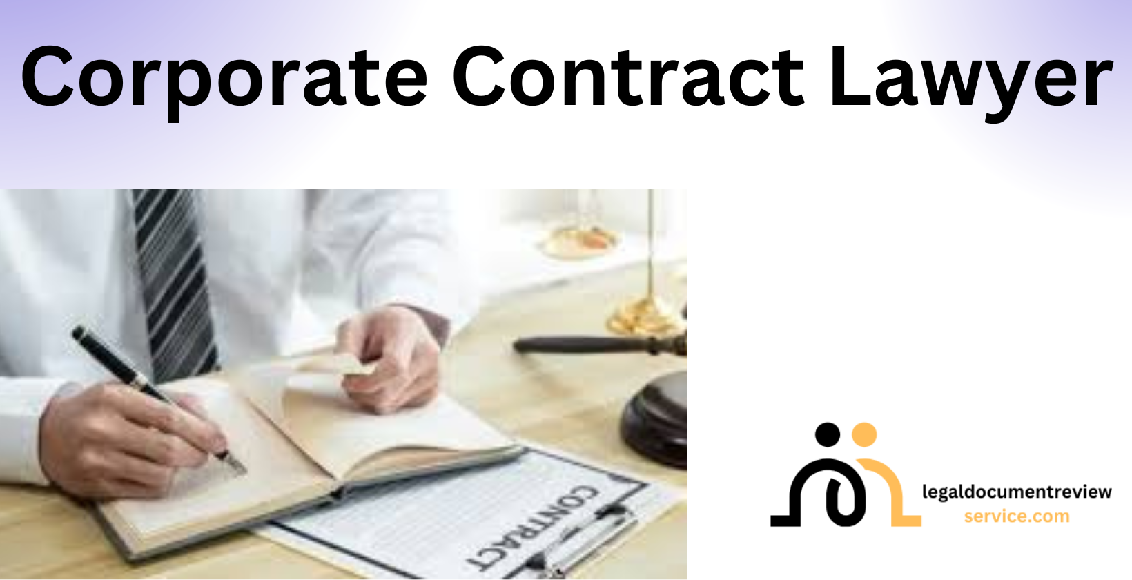 Business lawyer at desk reviewing corporate contract